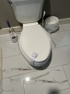 Technician replacing toilet in residential bathroom